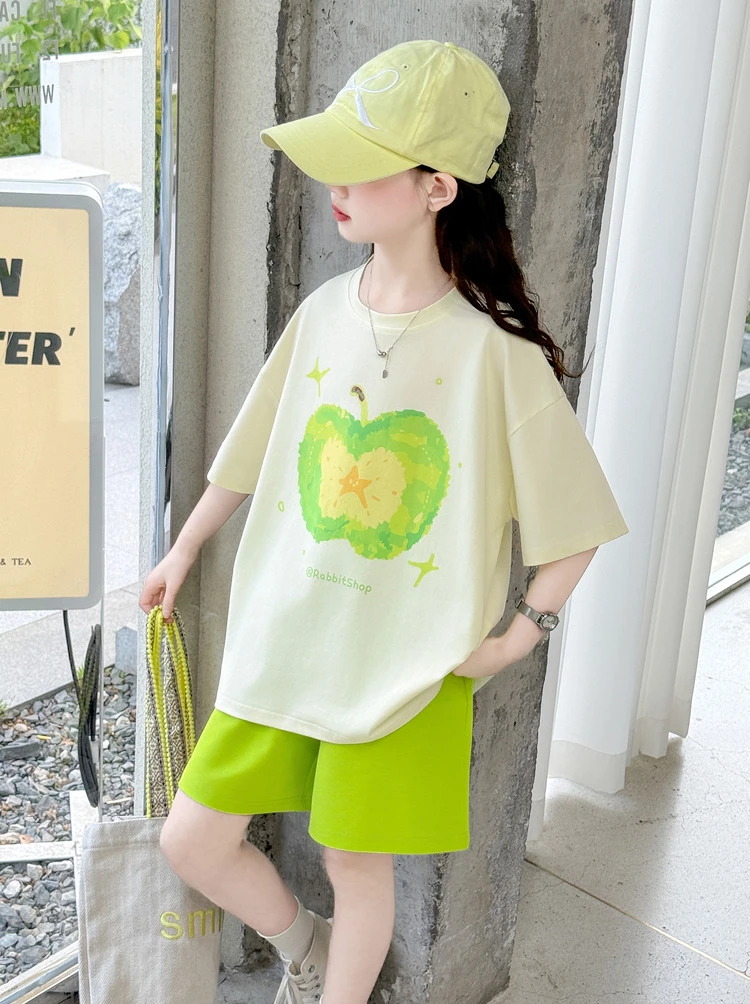 女童夏装时尚套装2025新款女孩运动休闲宽松中大童流行短裤两件套