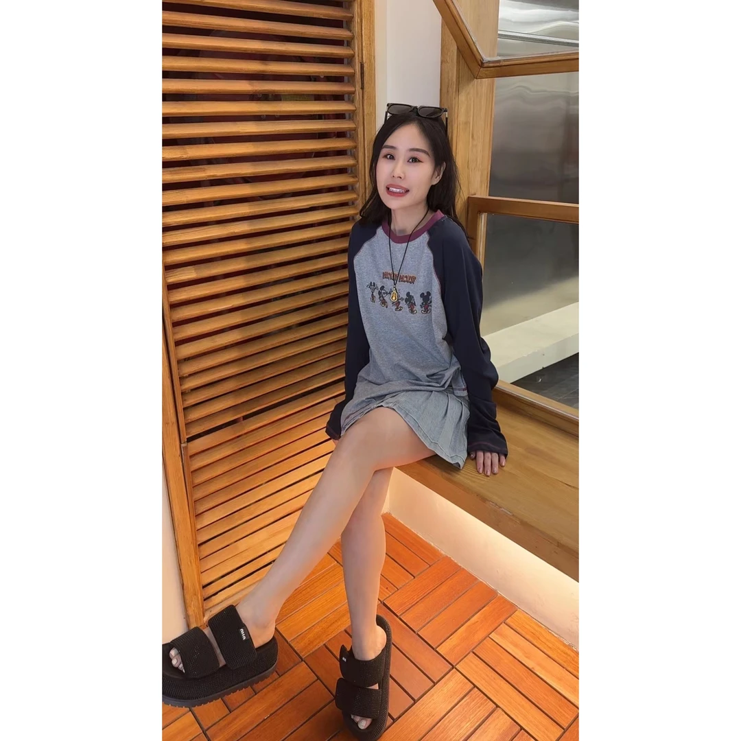 Miss huo 拼色米奇衫 A 灰色 5502-1