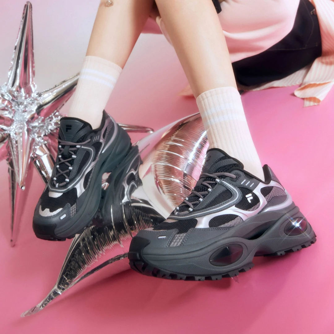 Fila斐乐潮牌【硬糖3代】厚底增高老爹鞋女鞋潮鞋黑色网面运动鞋子