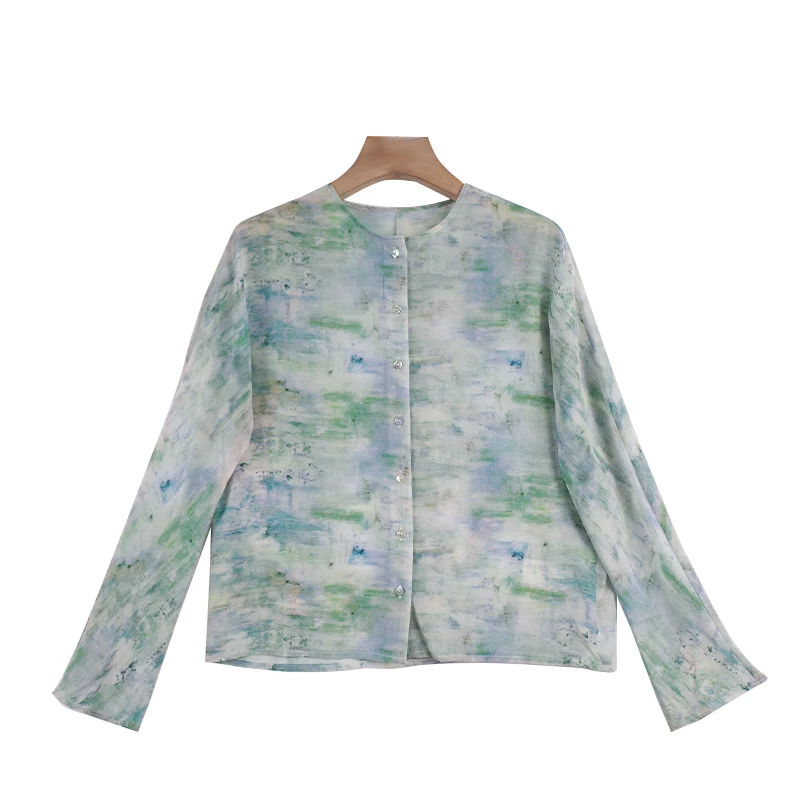 桑蚕丝长袖时尚百搭衬衫休闲显瘦薄款气质 LW  8251310