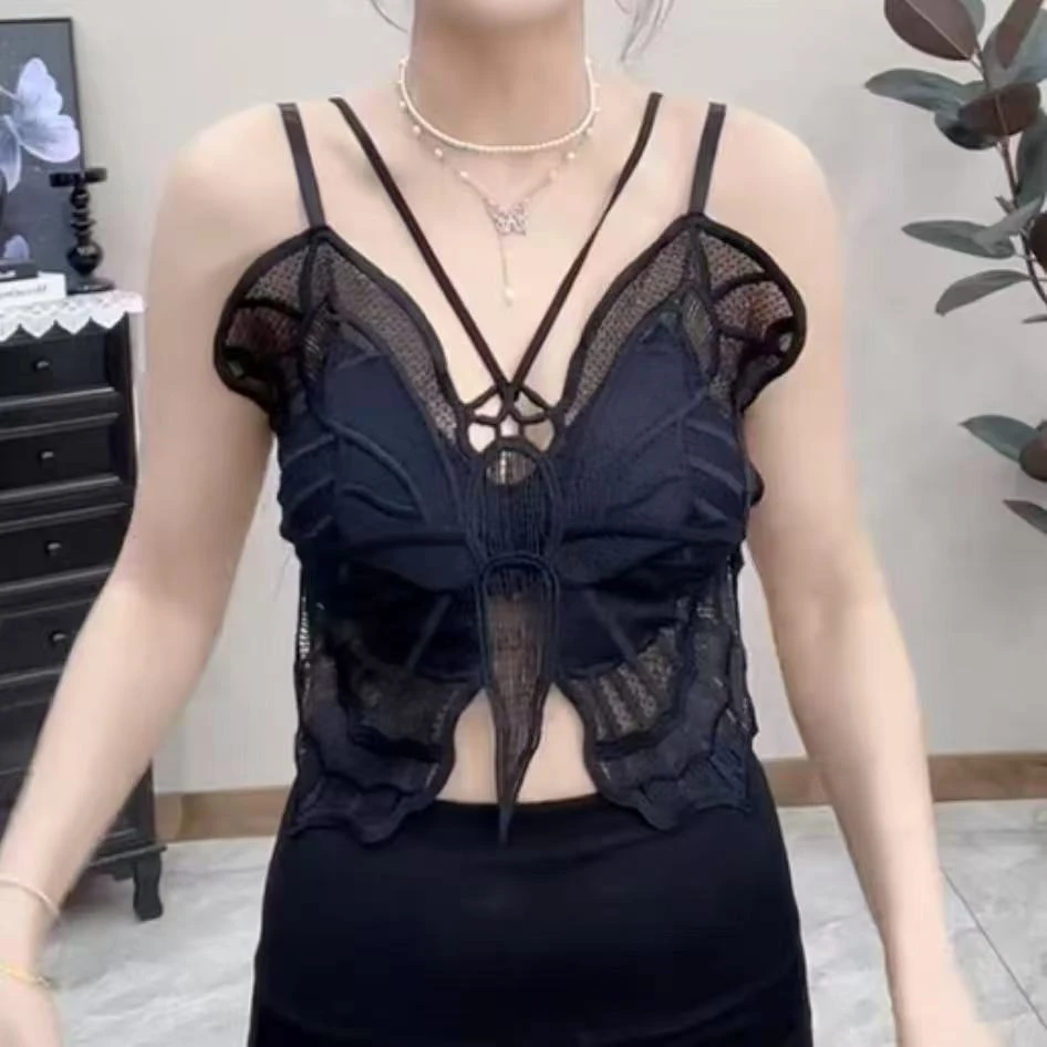 〖猫姐衣橱〗夏季新款露背款缇花刺绣蝴蝶固定体一杯性感美背5859