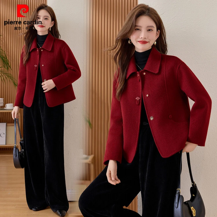皮尔卡丹高端双面羊绒大衣女短款2025秋冬巨好看减龄小个子百搭羊