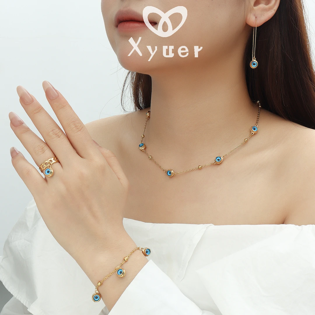 Xyuer/谢雨儿 钛钢珐琅项链 Xyuer时尚蓝色眼五件套首饰套装