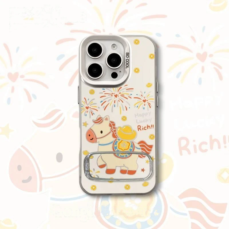 彩银发财小马适用苹果17手机壳iPhone16华为OPPO小米534vivo2男女