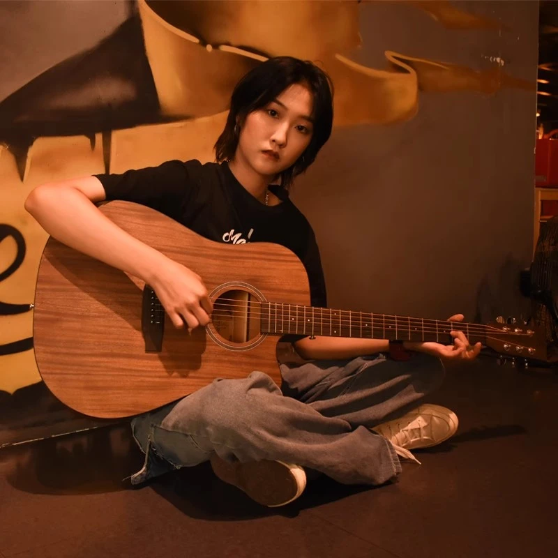 网红款单板民谣吉他40寸41寸桃花心木男女初学者新手入门弹奏乐器