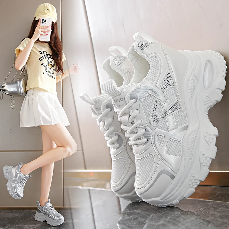 小个子老爹鞋2025新款透气网面休闲潮鞋8公分厚底内增高增高鞋