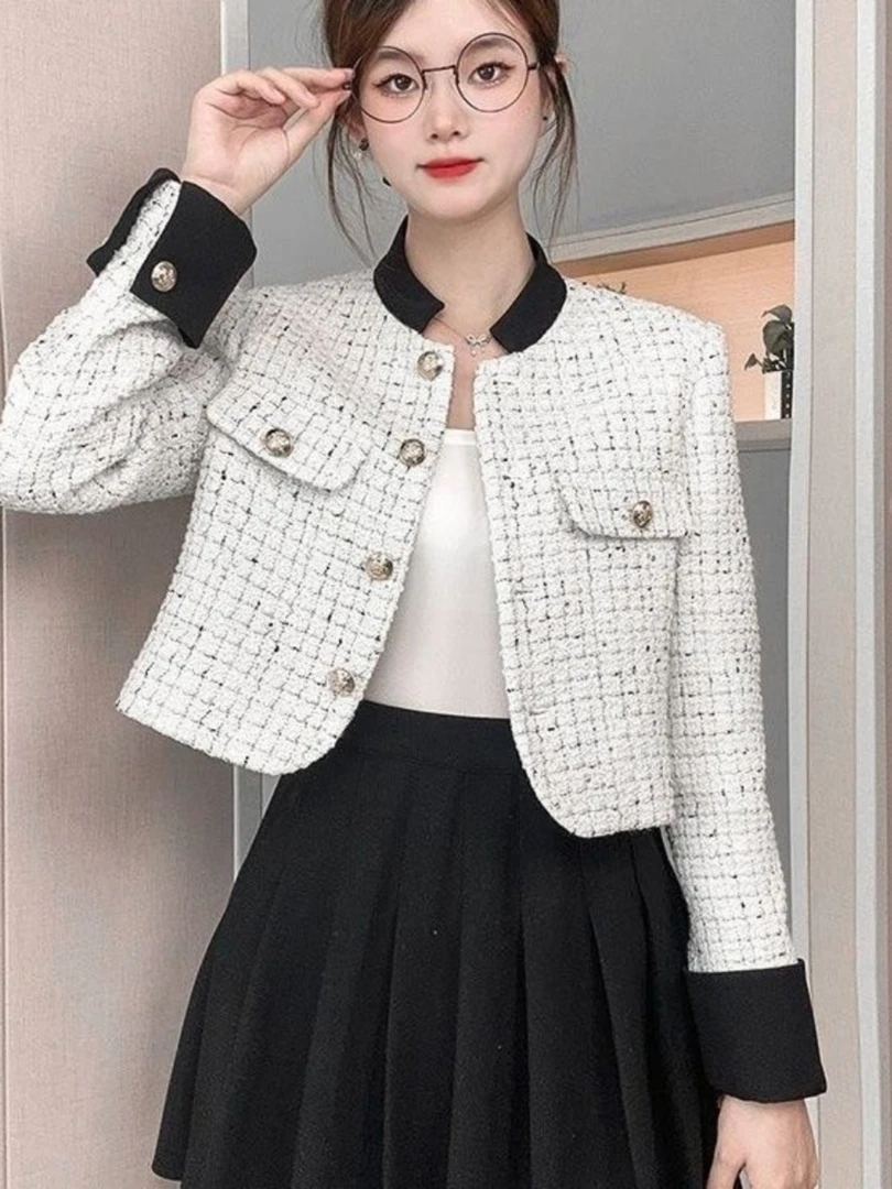 2025春秋新款洋气显瘦小香风烫钻高级感小个子上衣时尚短款外套女