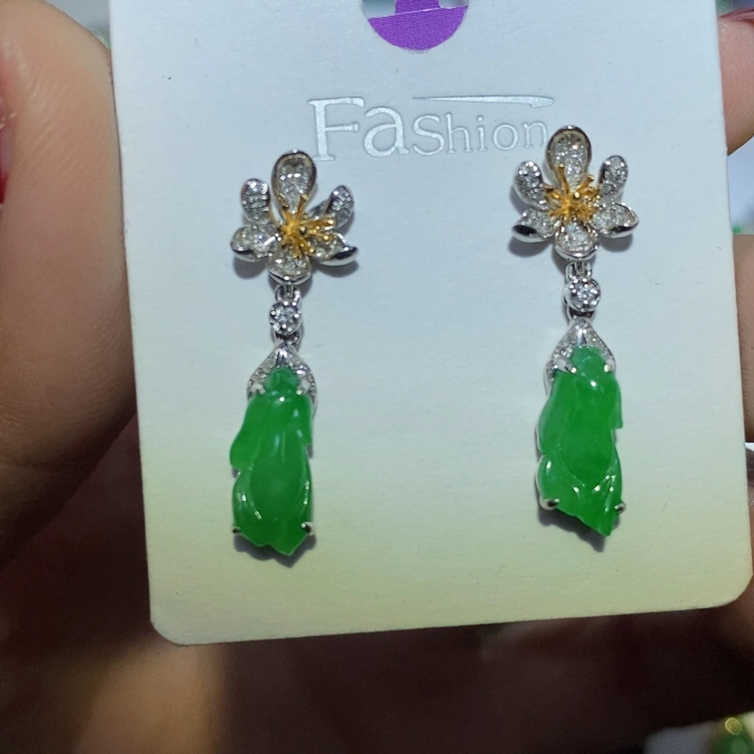 【闪购商品】翡翠颈饰18K金镶嵌林**姐耳环