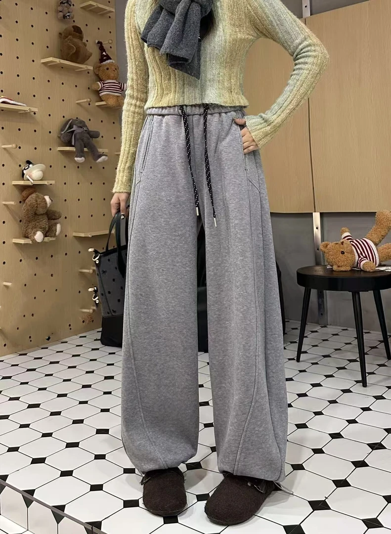 【五感推荐】卫裤休闲裤显瘦直筒糯米羊绒秋季厚款韩版长裤慵懒风冬