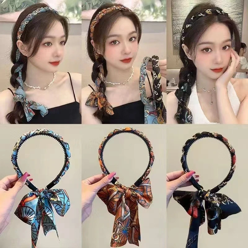 【2个装】复古链条一体飘带发箍发带度假风头箍头饰时尚简约女发箍