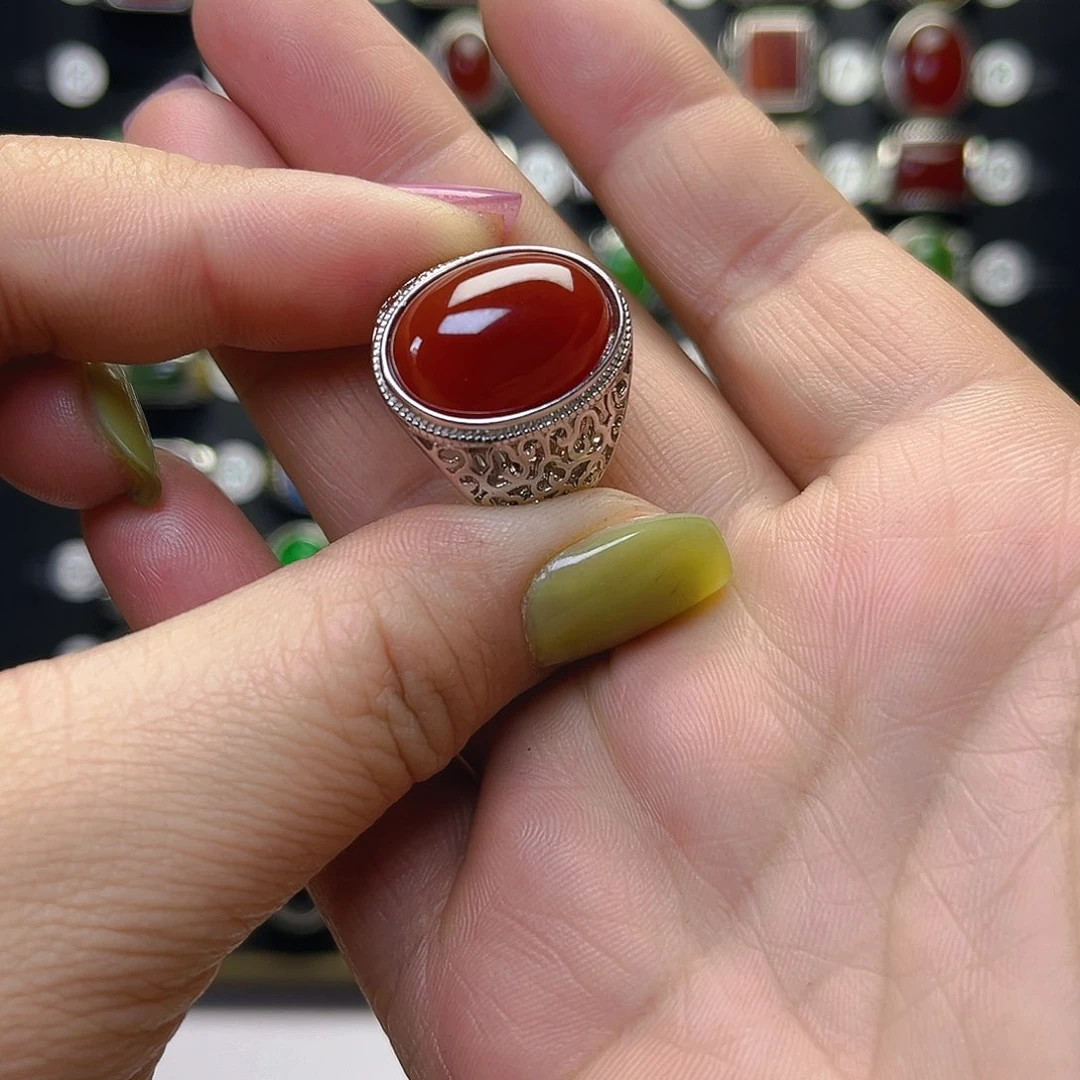 玛瑙/玉髓戒指银S925镶嵌九**月