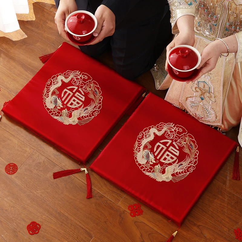 跪垫结婚一对新娘坐福垫刺绣红色敬茶改口喜垫子拜堂敬酒跪拜喜垫