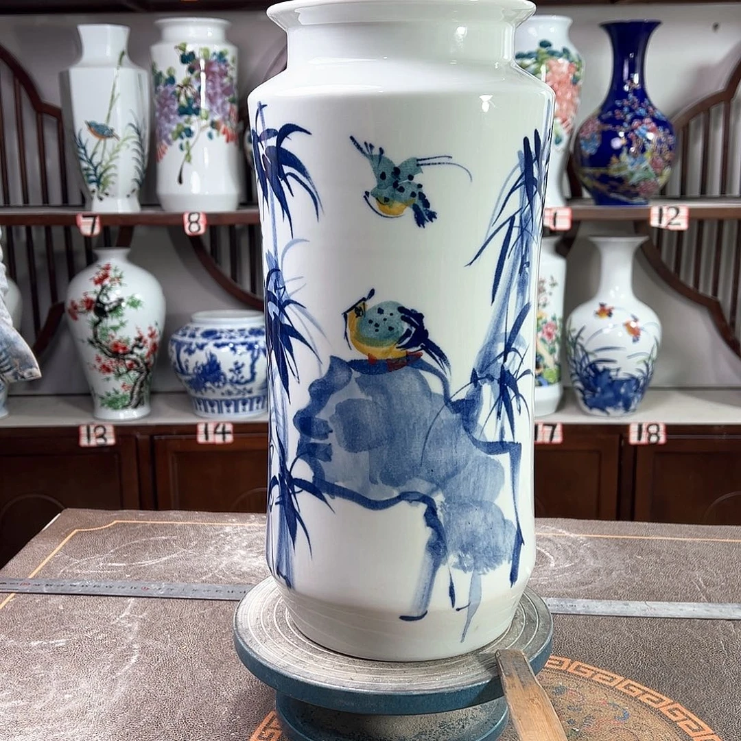 陶摆件景德镇陶瓷书竹鸟