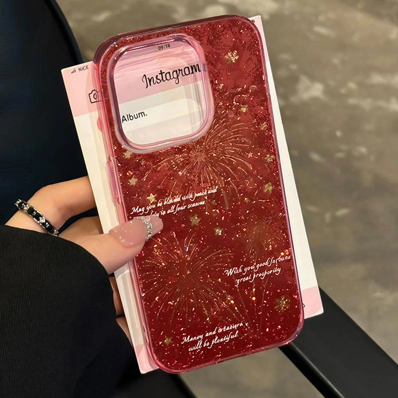 彩绘烟花适用iphone16/15p/14promax苹果11手机壳13软胶12卡通8