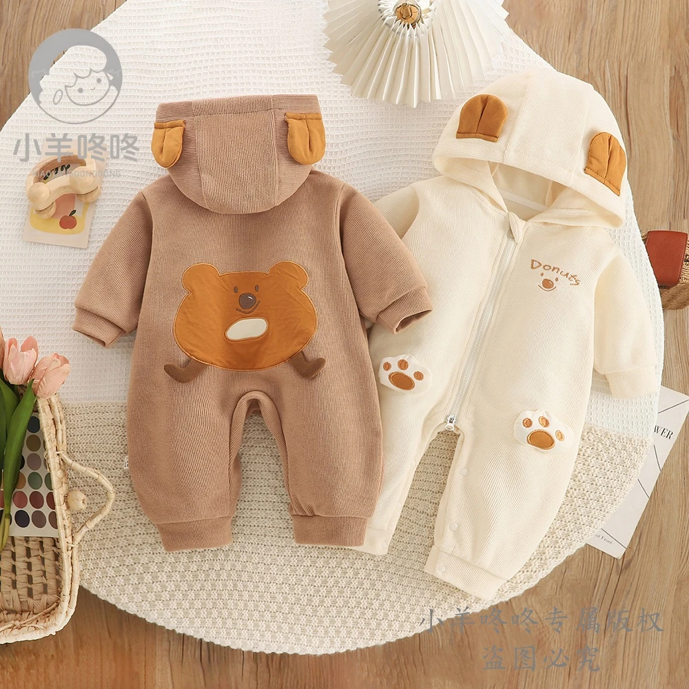 春秋款熊墩墩趴趴乐婴幼单层长袖膝护哈衣男女宝可爱萌系连体爬服