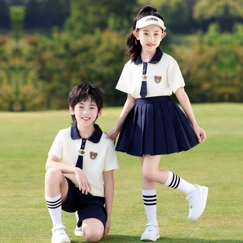 英伦学院风小学生校服套装夏季新款小熊六一幼儿园演出服儿童班服
