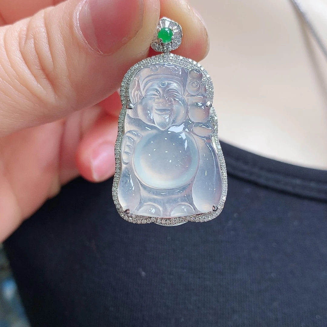 翡翠颈饰18K金镶嵌财神爷