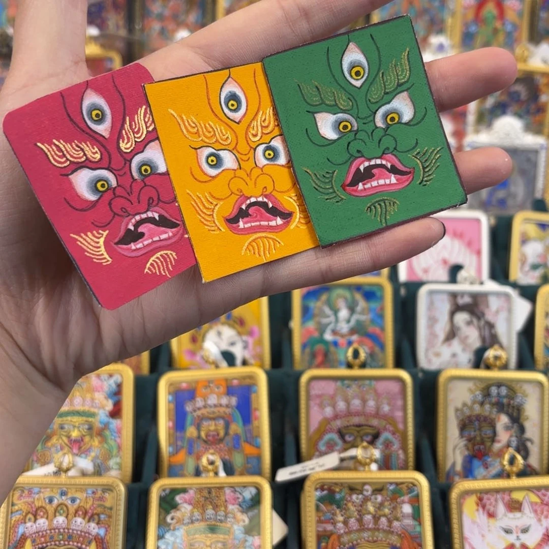 吊坠纯手绘唐卡五路财神面首