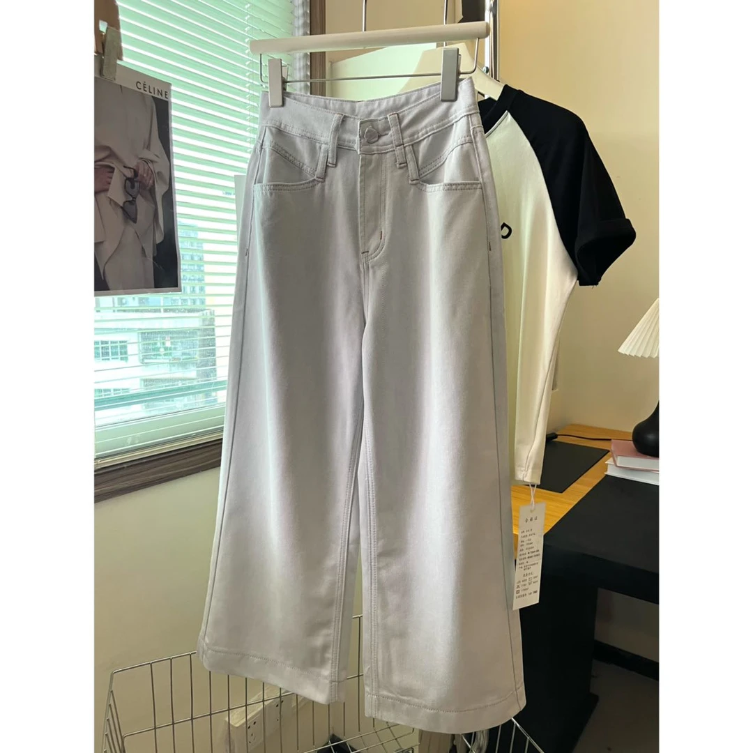 Q84直筒牛仔裤女2025夏新款宽松慵懒风高腰窄版九分裤阔腿法棍裤
