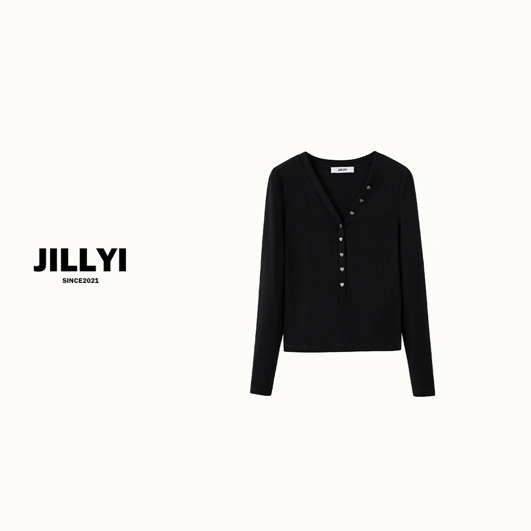 JILLYI【巴黎心动】爱心扣打底衫显瘦打底衫女款爆款2024新款
