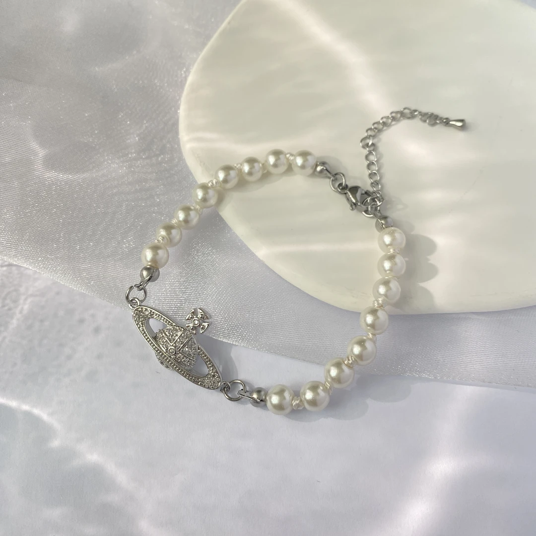 铜合金仿珍珠手链 西太后土星珍珠手链 立体满钻星球小众设计时尚