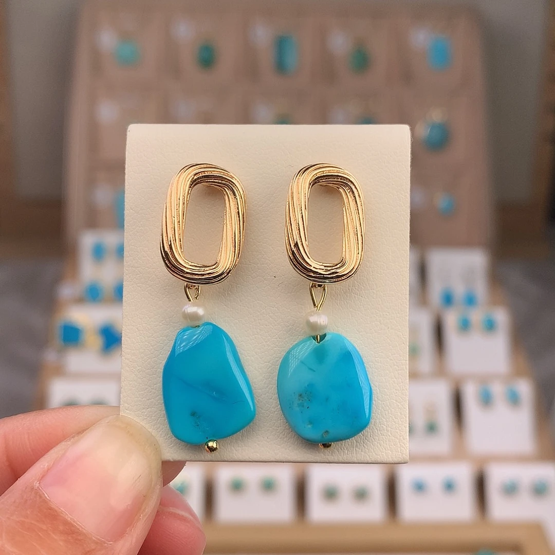 绿松石银S925镶嵌耳饰