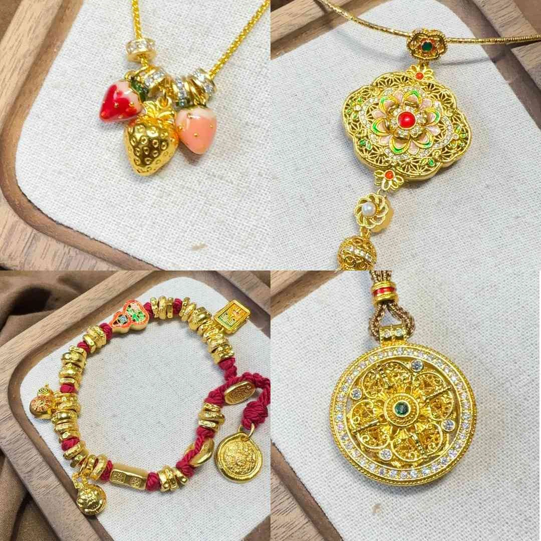 铜合金手链 DDD花开见喜D手工轻奢时尚编织重工古法金色