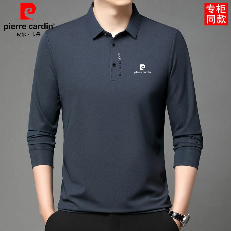 皮尔卡丹高级感男士桑蚕丝长袖t恤衫新款商务半袖休闲大码POLO衫