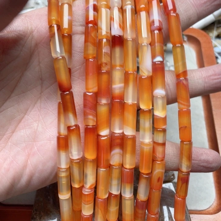 玛瑙/玉髓合金珠宝半成品一条6x16mm红玛瑙管珠