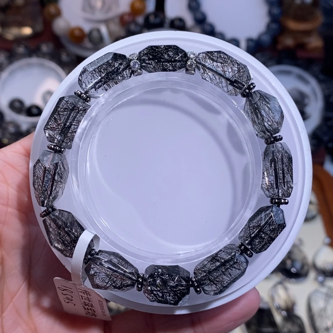 水晶未镶嵌手链黑发晶设计款随型全透体9mm毕业级