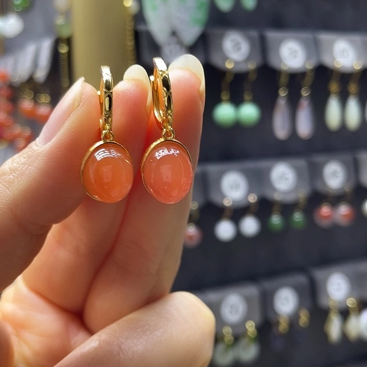 南红玛瑙银S925镶嵌耳饰