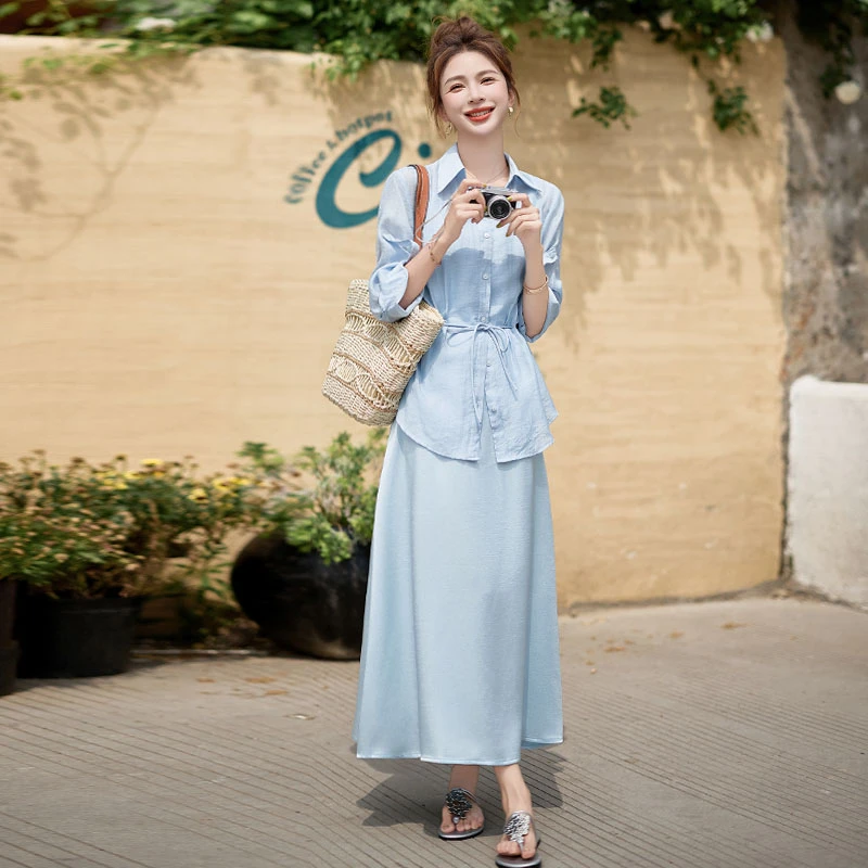 吊带连衣裙2025夏季新款超好看独特漂亮气质感薄纱防晒衬衫套装裙