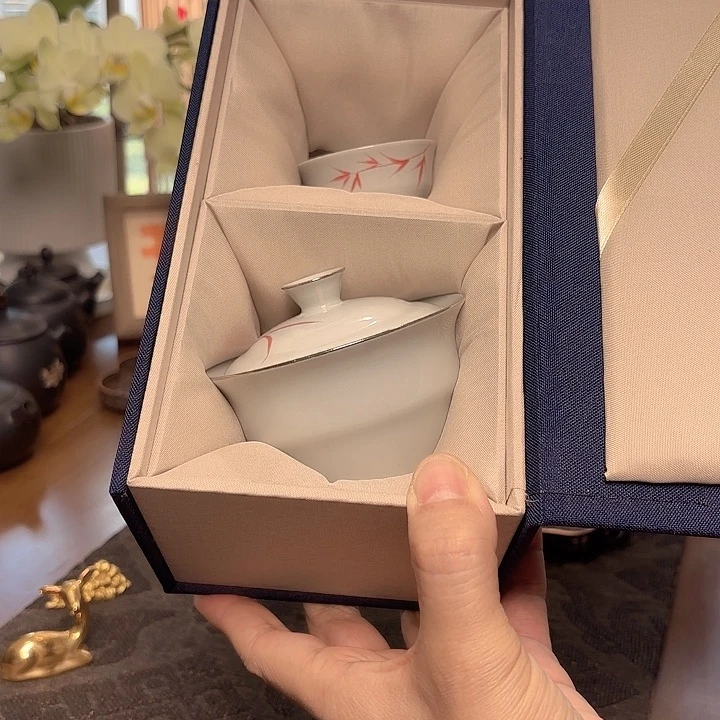 茶壶紫砂竹节诗文盖碗120CC+30CC杯子