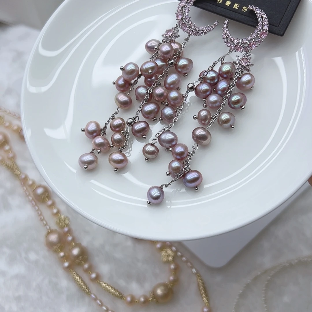 淡水珍珠银S925镶嵌耳饰