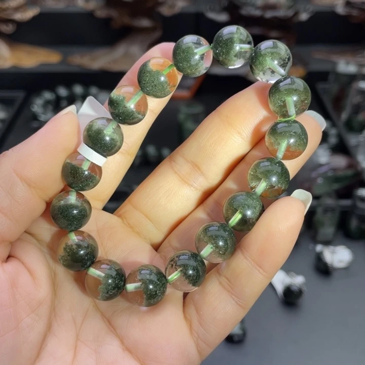 未镶嵌水晶手串绿幽灵聚宝盆手串定制