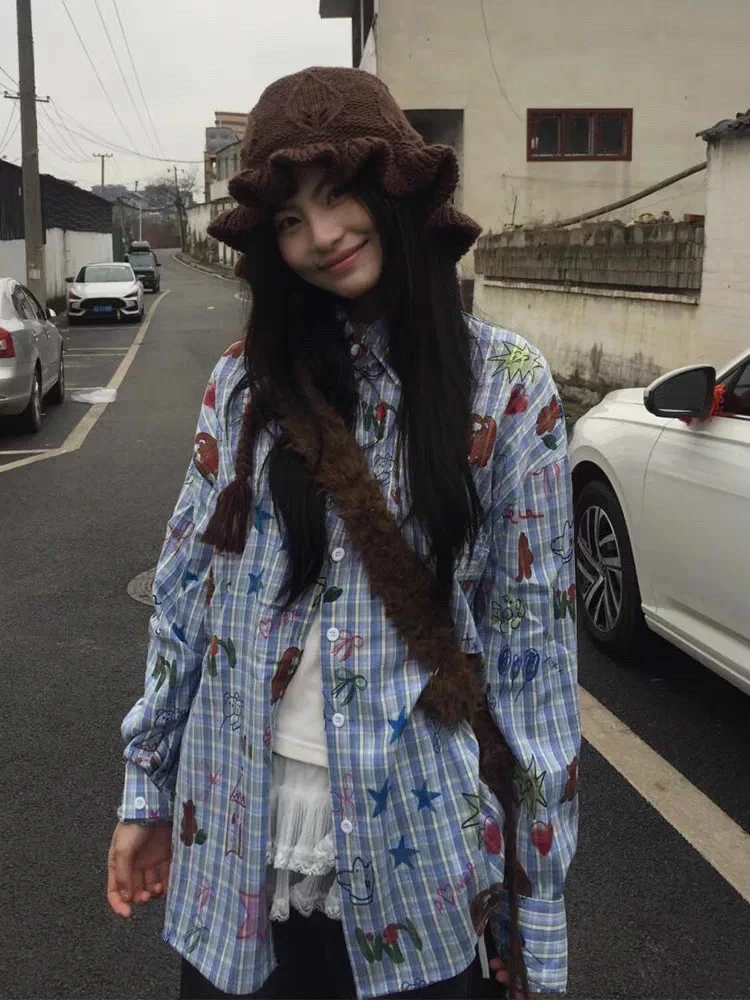 【涂鸦手绘】设计师涂鸦！！复古美式手绘风衬衫宽松版型休闲韩版