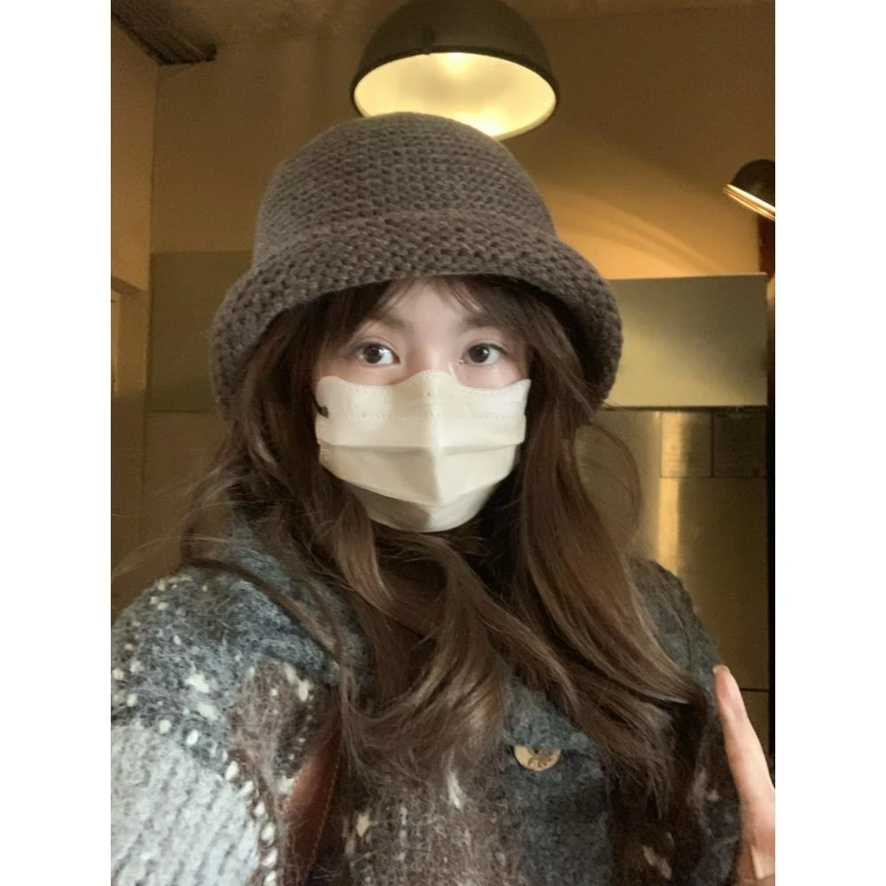 含羊毛翻边毛线小礼帽子女秋冬新款百搭显脸小针织渔夫帽盆帽男潮