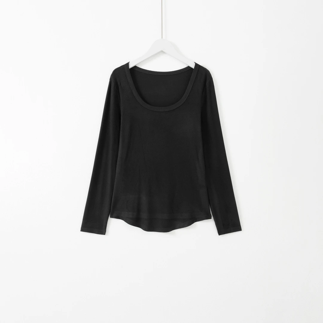 几里与麻 气质纯色U领轻薄长袖打底衫 衣长53胸围84 2090752