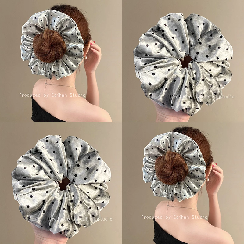 艺展缪斯~高级感银灰波点发圈法式气质丝绒发绳简约ins风头绳发饰
