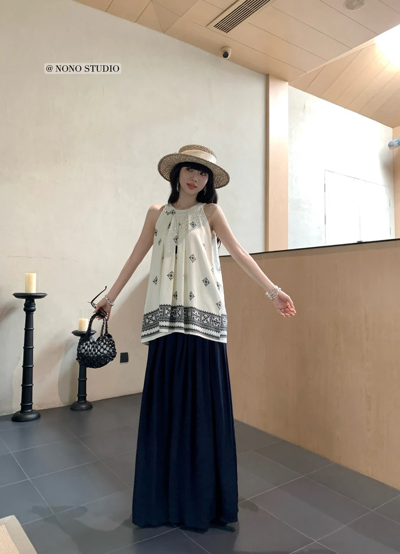 NONO福秒（9NO1890#)度假元素 慵懒挖肩无袖娃娃衫9-617