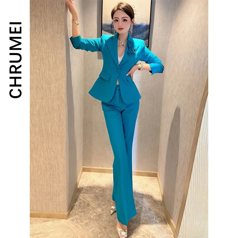 【2926人收藏】春秋气质职业正装修身显瘦长袖西装套装女微喇