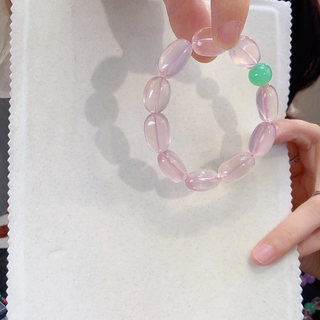 芙蓉石手链未镶嵌星光粉随形配澳玉