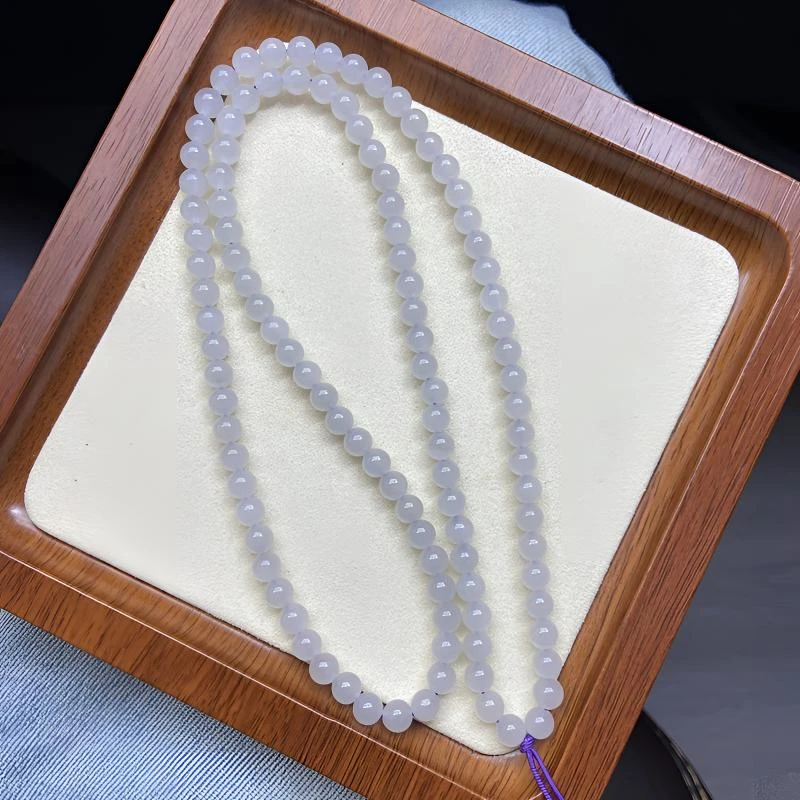 和田玉烟紫6mm圆珠挂链女款108颗玉石佛珠项链转运珠吊坠挂绳珠链