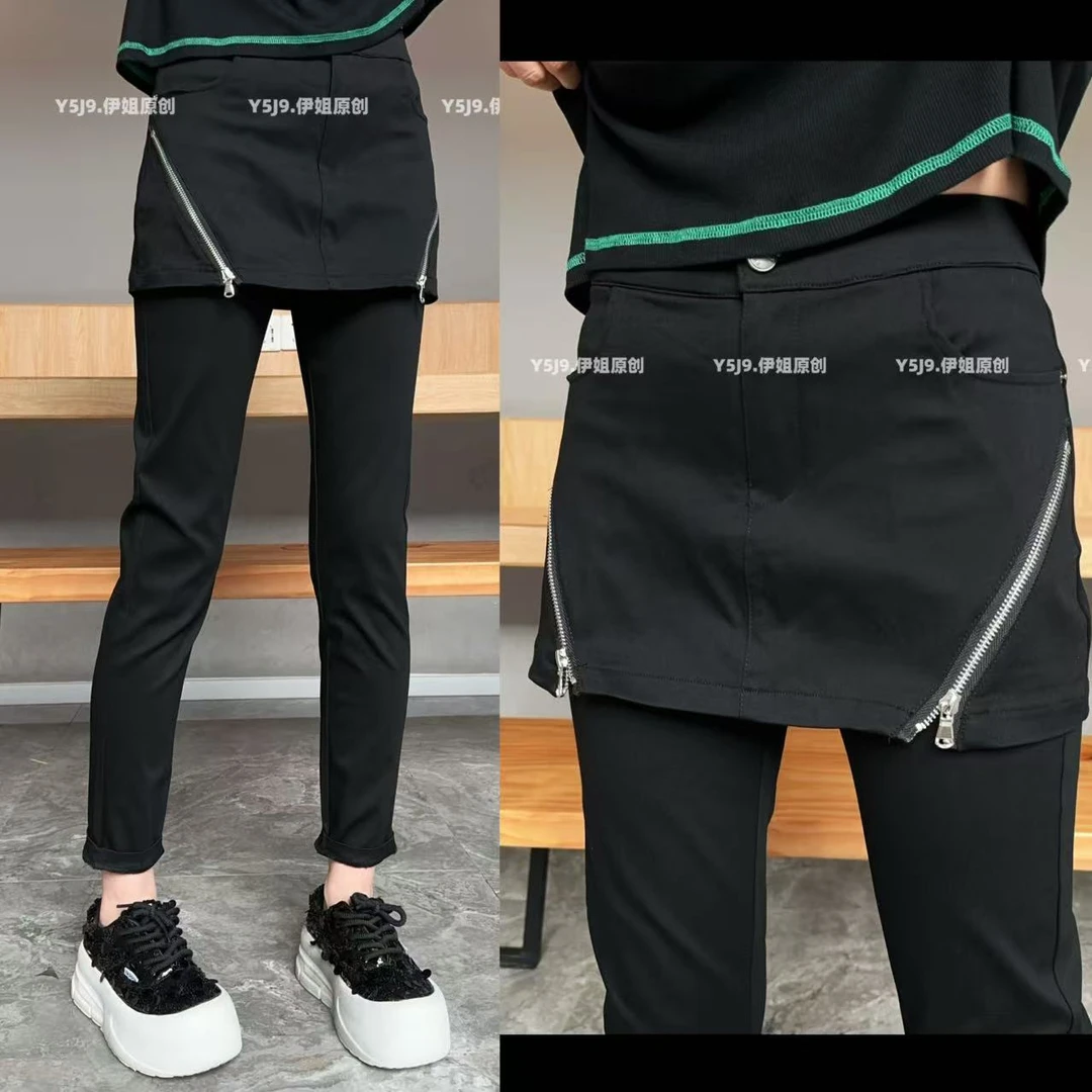 【YJ·高定】2025春夏新款设计感弹力百搭修身松紧裤裙烟管裤女YK525