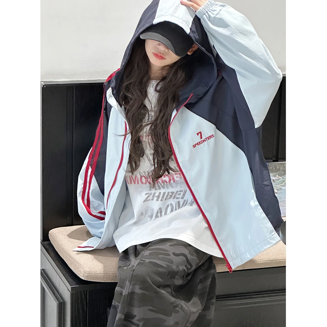 K29366孙小美复古撞色女童冲锋衣2025秋装新款连帽外套春秋上衣