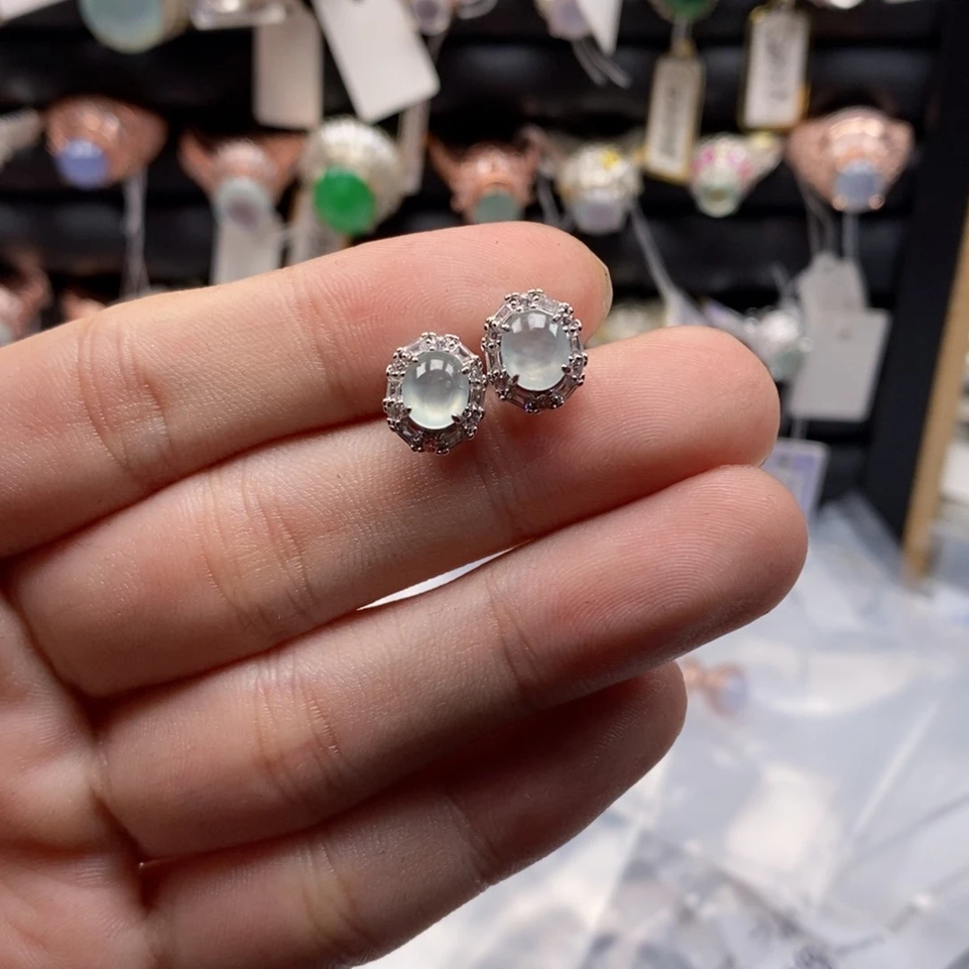 翡翠耳饰银S925镶嵌明**昭天然缅甸翡翠a货