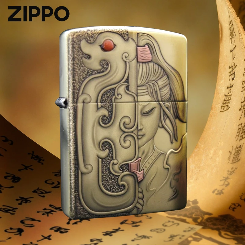 zippo正品打火机 花木兰盔甲官方防风煤油送男友礼物高颜值DYX1H1