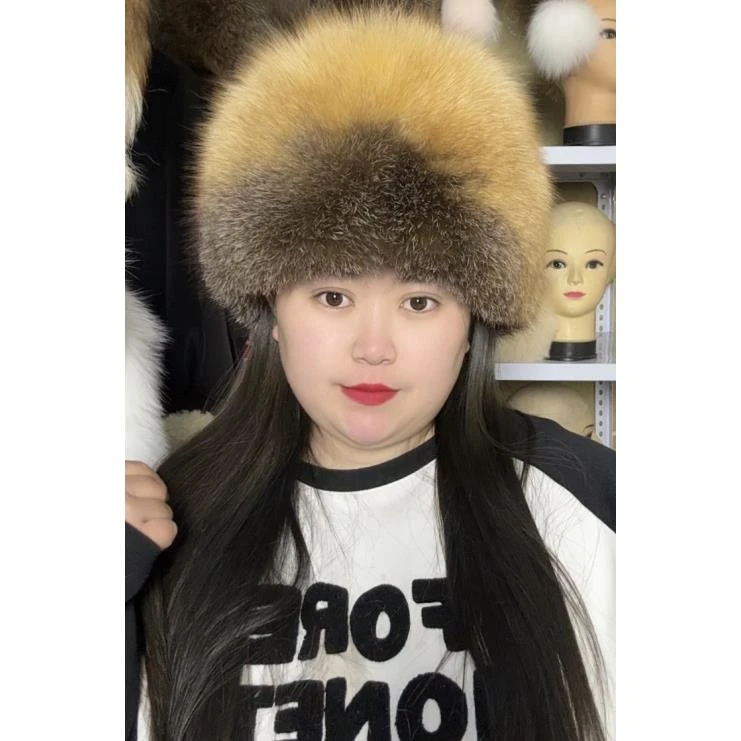 冬季新款狐狸毛高级漂金三尾巴帽子保暖时尚护耳