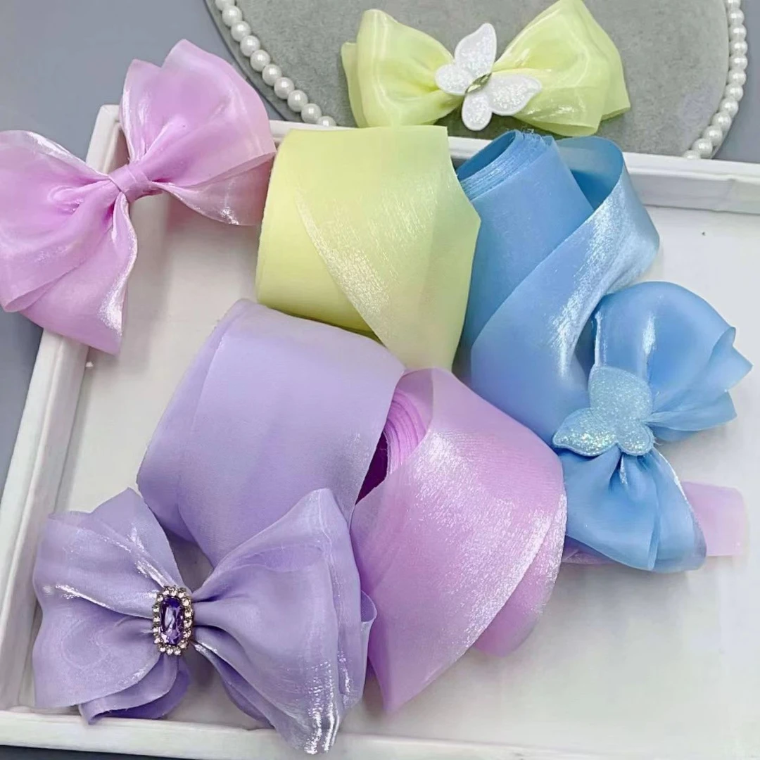 《燕子家》韩版6cm亮丝珠光纱带diy手工儿童仙美发夹顶夹蝴蝶结材料