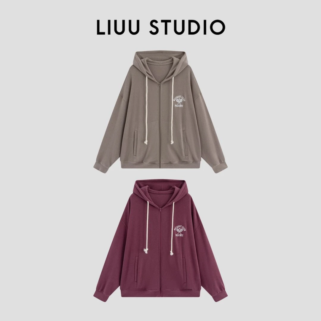 【LIUU】慵懒随性 磨毛触感 网球拍刺绣连帽卫衣